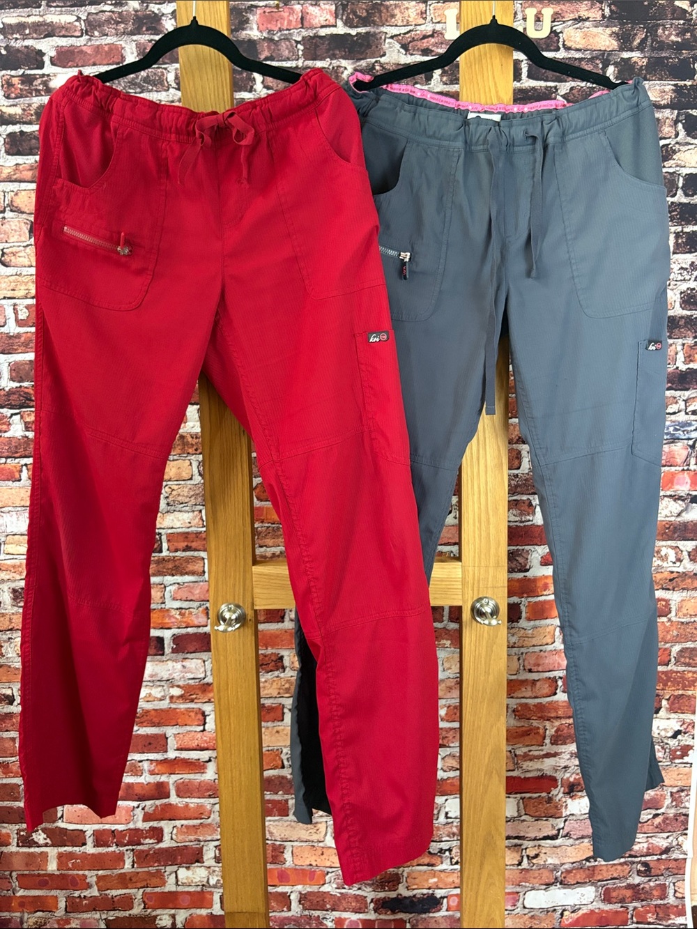 koi lite Slim Fit Women’s Scrub Pants - Red and Gray Medium Tall